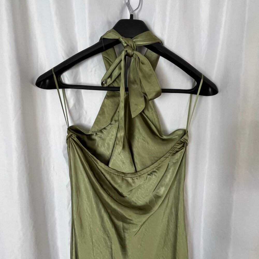 Petal & Pup Olive Green Satin Halter Maxi Dress - Picture 6 of 16